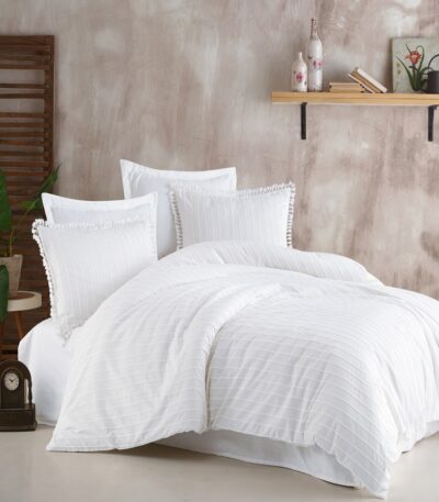 lenjerie pat alba bumbac ranforce estina v6