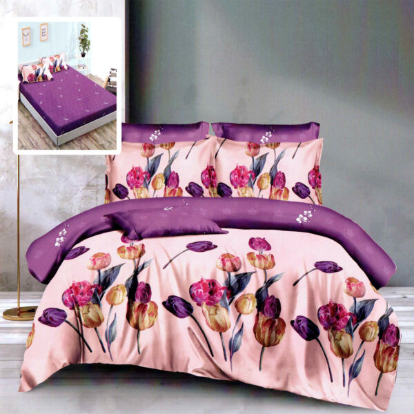 lenjerie pat cu flori bumbac finet cu elastic HF6P178