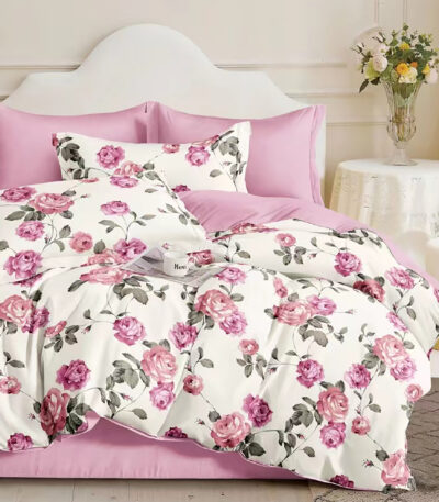 lenjerie pat cu flori bumbac percale PRC161