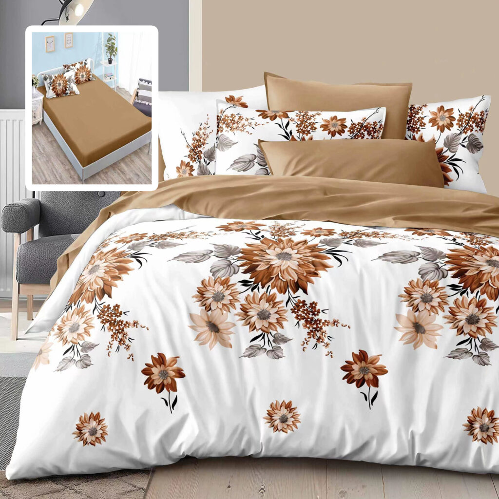 lenjerie pat cu flori cu elastic bumbac finet HF6P209