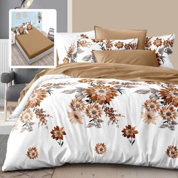 lenjerie pat cu flori cu elastic bumbac finet HF6P209