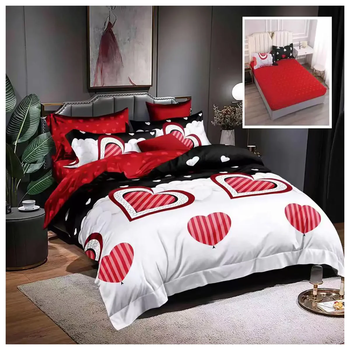 lenjerie pat cu inimioare bumbac finet HF6P23