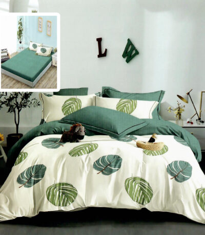 lenjerie pat verde cu elastic bumbac finet