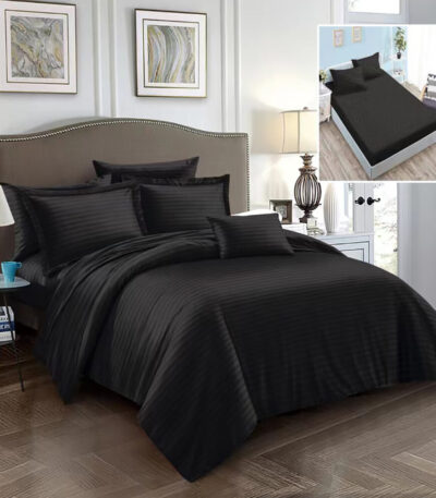lenjerie pat damasc cu elastic policoton negru