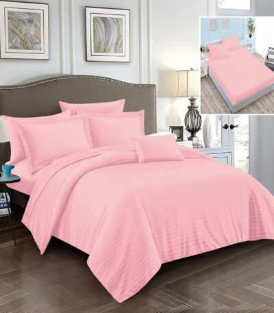 lenjerie pat damasc cu elastic policoton roz
