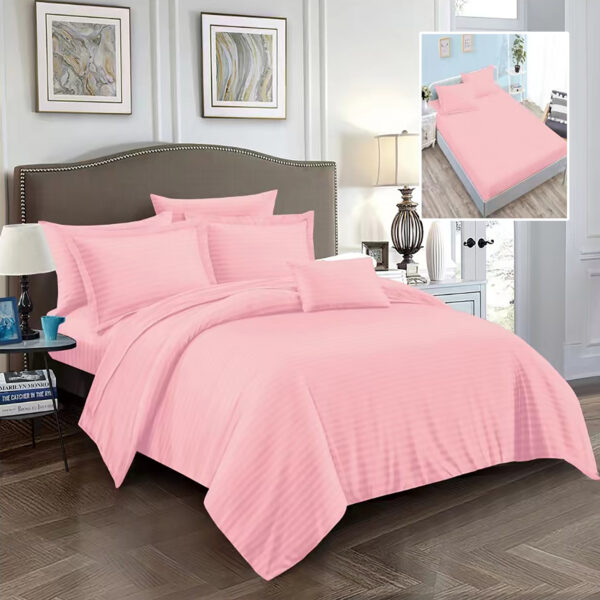 lenjerie pat damasc cu elastic policoton roz