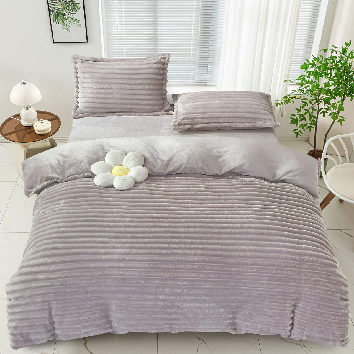lenjerie pat cocolino line gri maroniu